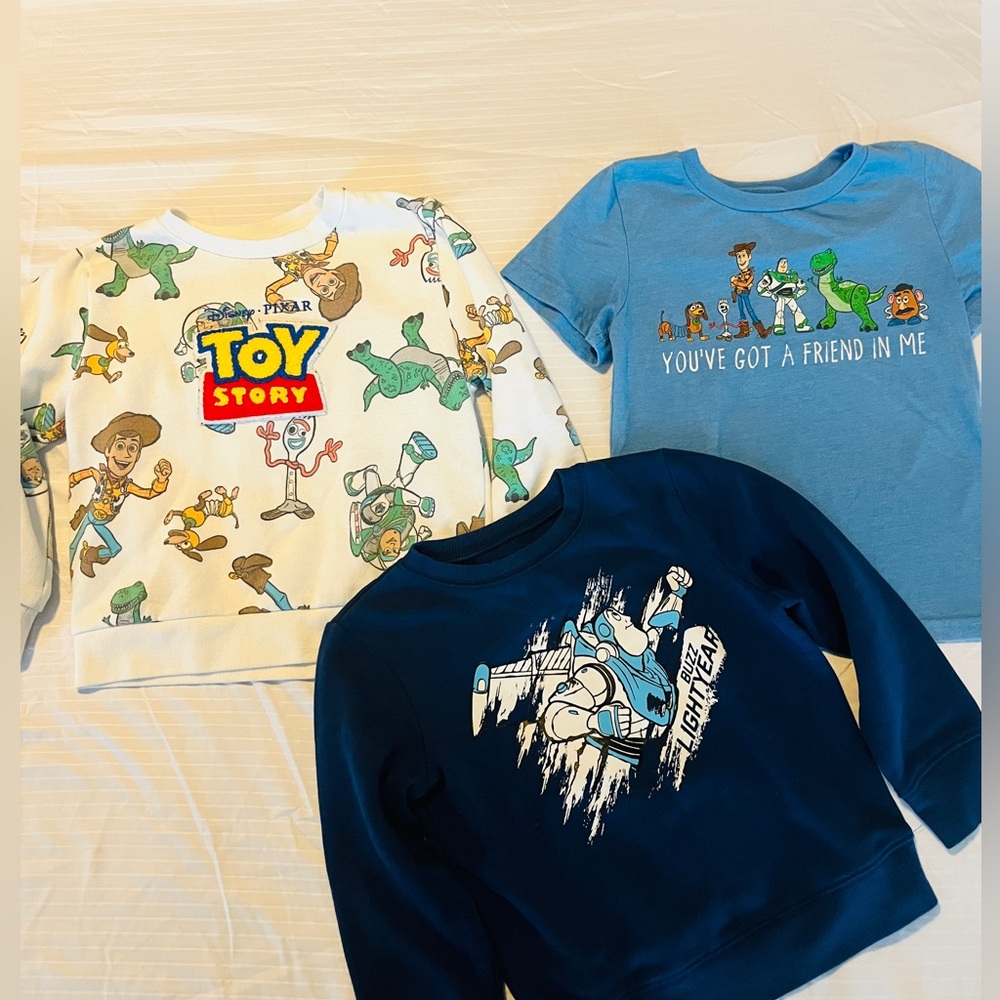 Disney Toy Story Fan Bundle Of 2 Crewneck Sweaters & T Shirt Little Boys 5T